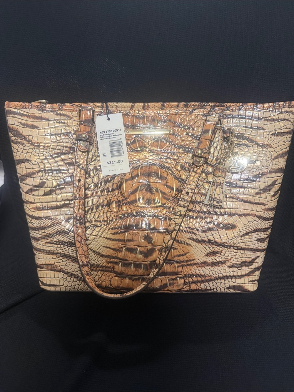 Croc-Embossed Large Tote Bag in Brown